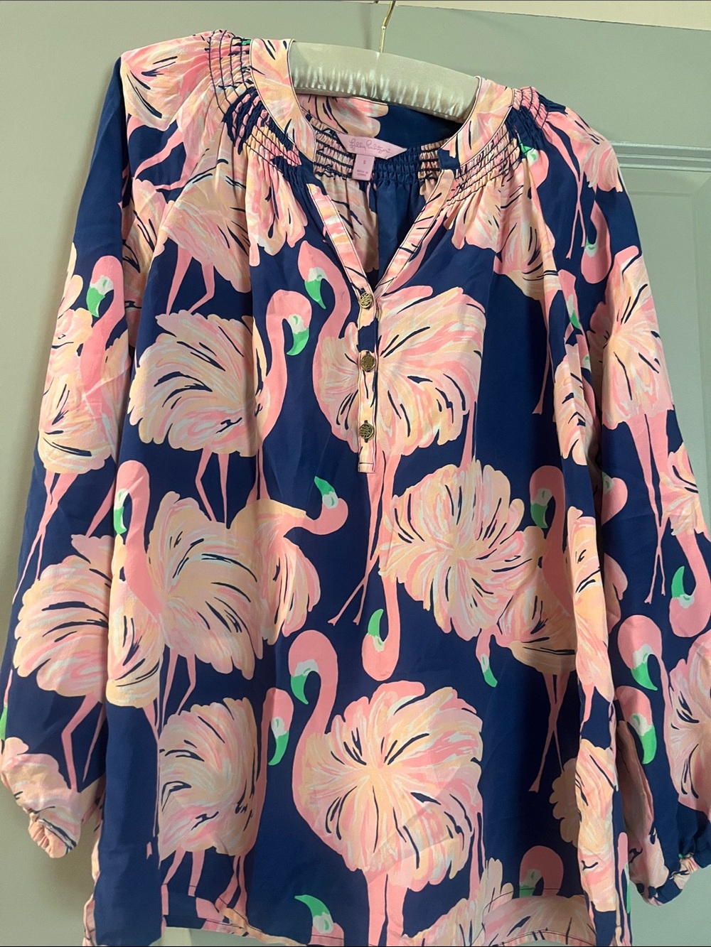 🦩Lilly Pulitzer Navy Tunic with Pink Flamingo Print , size S